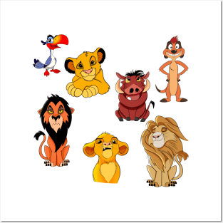 Lion king set characters, Simba lion, Timone and Pumba, Posters and Art